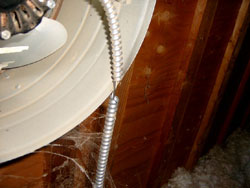 Worn attic fan wiring - Kitchener Home Inspector